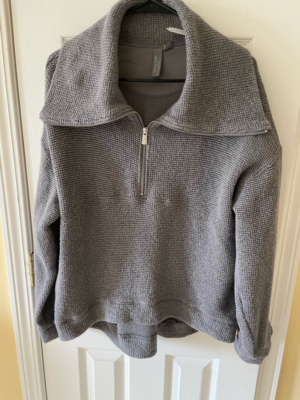 Sweaty Betty Gray Textured Zip Neck Pullover Size S Luxe Knit